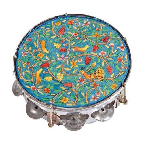 Yair Emanuel Hand Painted Leather Tambourine - Oriental Forest Design