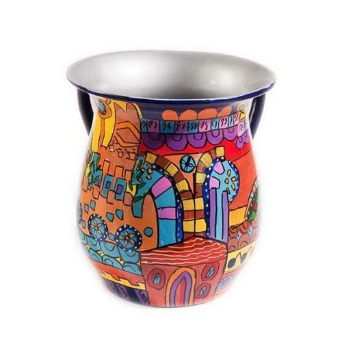 Yair Emanuel Hand Painted Metal Netilat Yadayim Wash Cup - Oriental Jerusalem