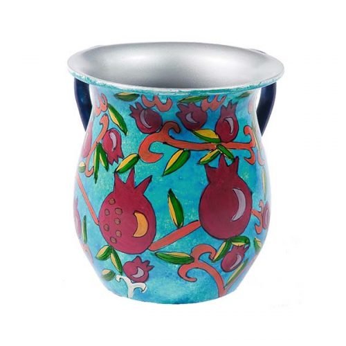 Yair Emanuel Hand Painted Metal Netilat Yadayim Wash Cup - Pomegranates