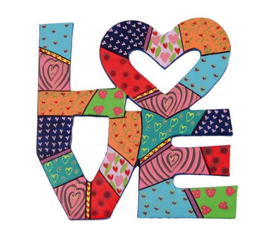 Yair Emanuel Hand Painted Metal Wall Hanging, Heart Image and