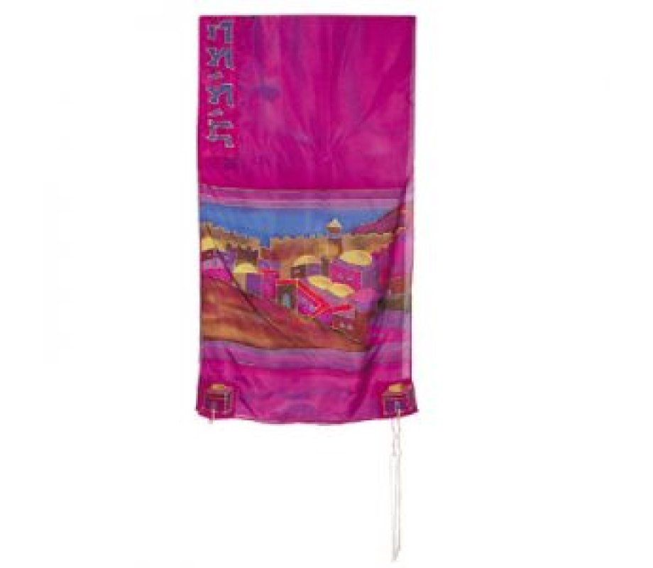 Yair Emanuel Hand Painted Pure Silk Tallit Set - Colorful Jerusalem Views