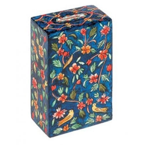 Yair Emanuel Hand Painted Rectangle Tzedakah Charity Box Blue - Oriental