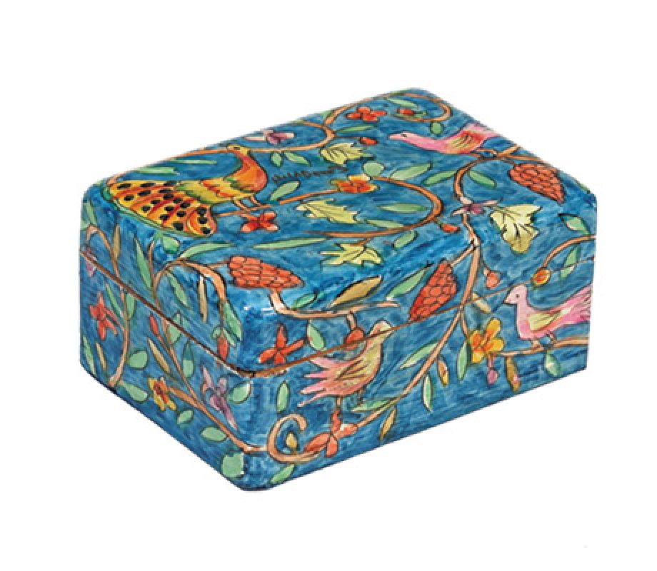 Yair Emanuel Hand Painted Small Wood Jewelry Box - Pastoral Scene