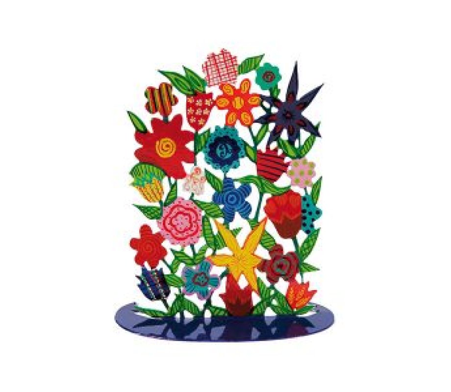 Yair Emanuel Hand Painted Standing Sculpture - Colorful Floral Display