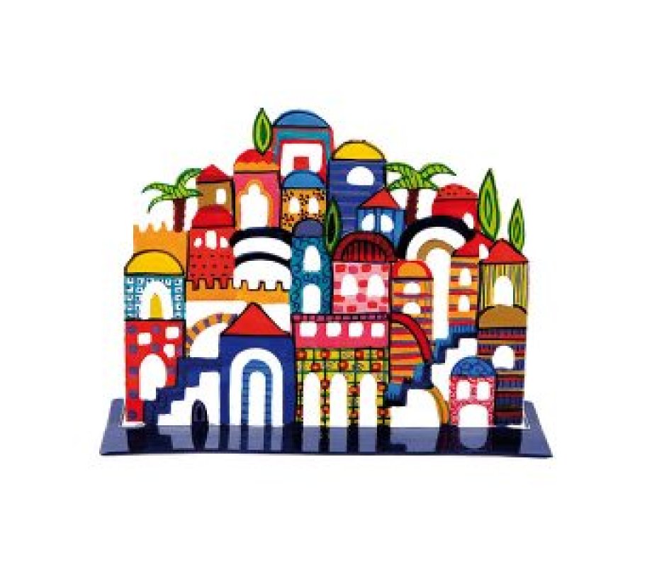 Yair Emanuel Hand Painted Standing Sculpture - Colorful Jerusalem Images