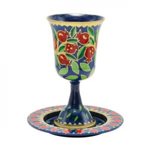 Yair Emanuel Hand Painted Stem Kiddush Cup, Swirling Pomegranates - Red