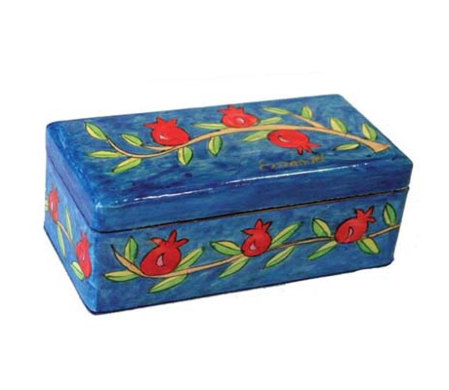 Yair Emanuel Hand Painted Travel Shabbat Candlesticks in Wood Box - Pomegranates