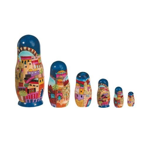 Yair Emanuel Hand Painted Wood Babushka Set of Six Nesting Dolls - Colorful