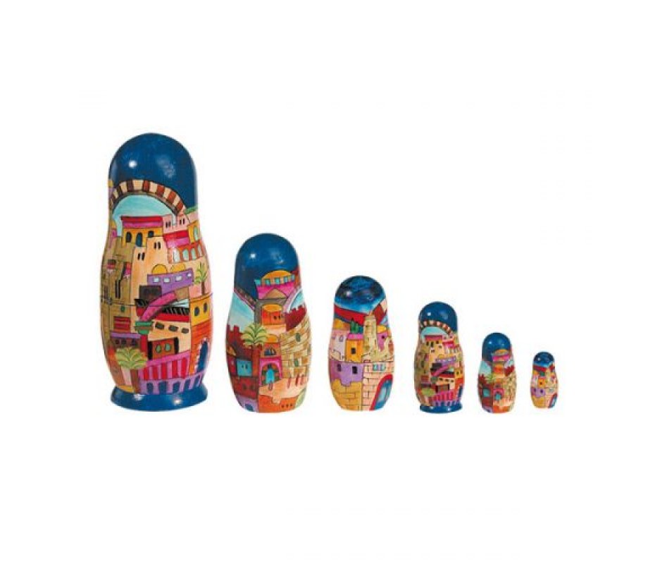 Yair Emanuel Hand Painted Wood Babushka Set of Six Nesting Dolls - Colorful