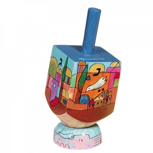Yair Emanuel Hand Painted Wood Dreidel on Stand Small - Jerusalem Dove of Peace