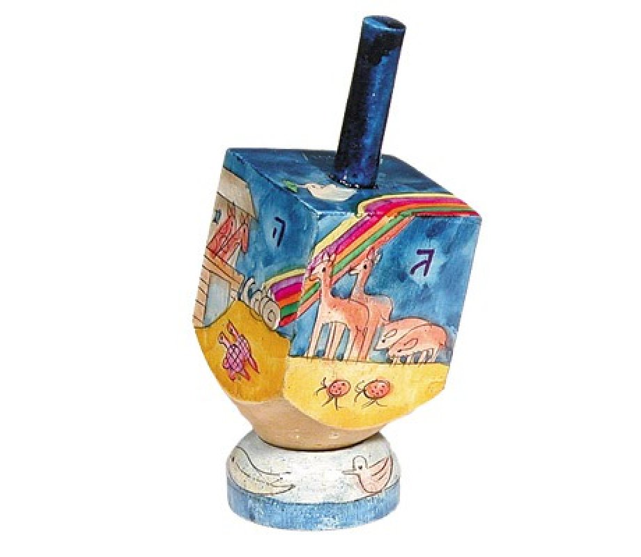 Yair Emanuel Hand Painted Wood Dreidel on Stand Small - Noah's Ark Images