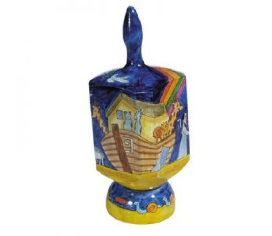 Yair Emanuel Hand Painted Wood Dreidel with Stand, Large - Noahs Ark Design