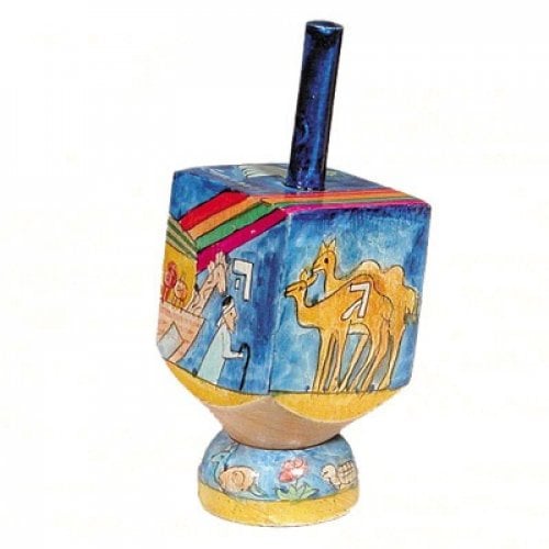 Yair Emanuel Hand Painted Wood Dreidel with Stand Small - Noah's Ark