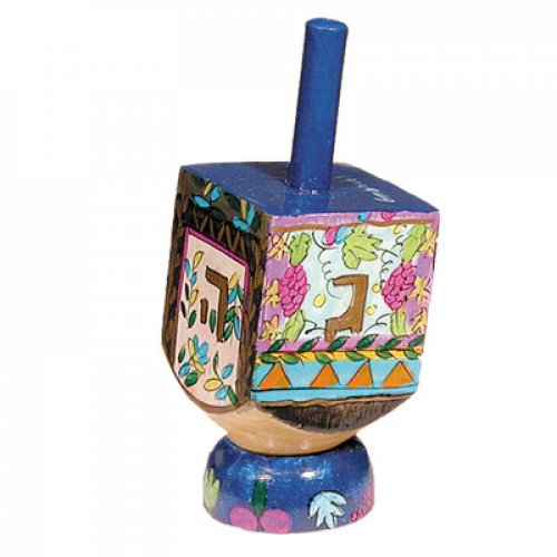 Yair Emanuel Hand Painted Wood Dreidel with Stand Small - Seven Species