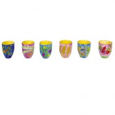 Yair Emanuel Hand Painted Wood Small Kiddush Cups Set, 6 Cups - Seven Species