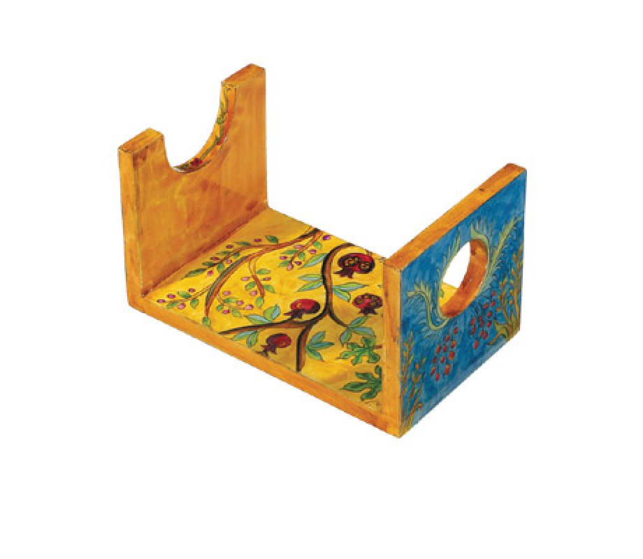 Yair Emanuel Hand Painted Wood Stand for Small Rams Shofar - Seven Species