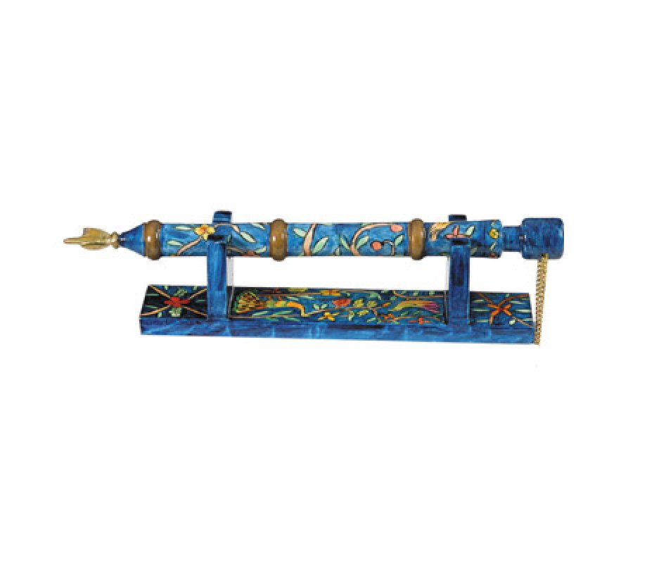Yair Emanuel Hand Painted Wood Yad Torah Pointer on Stand - Oriental Forest