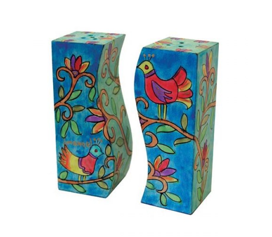 Yair Emanuel Hand-Painted Wood Fitted Salt & Pepper Shaker - Birds
