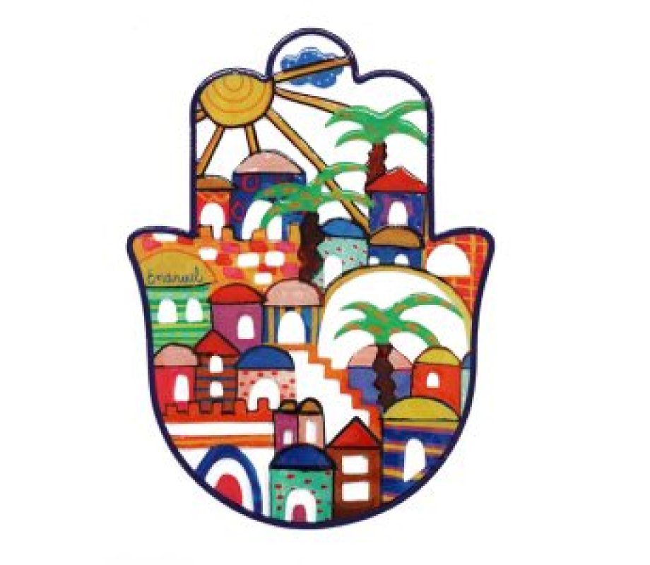 Yair Emanuel, Handmade Medium Wall Hamsa, Enamel Finish - Jerusalem Images