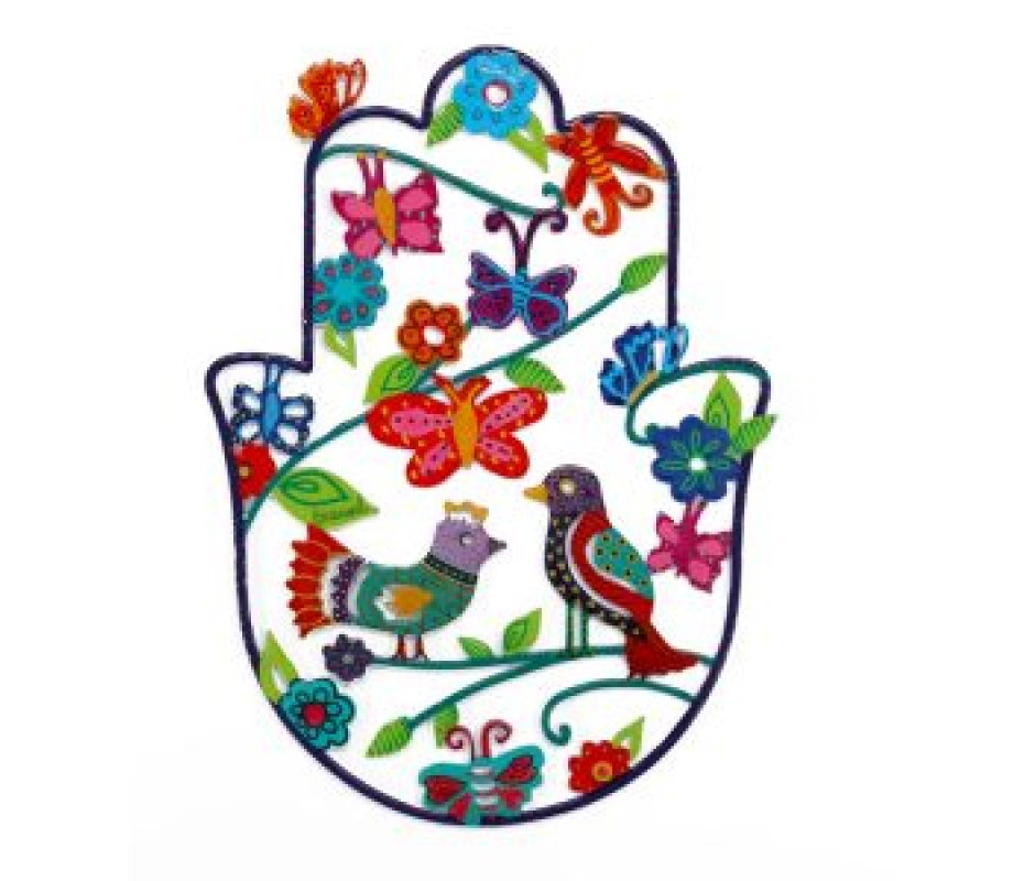 Yair Emanuel Handmade Medium Wall Hamsa, Enamel Finish - Pastoral Scene