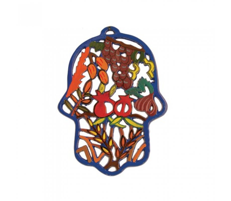 Yair Emanuel Hand-painted Colorful Laser Cut Wall Hamsa - Seven Species