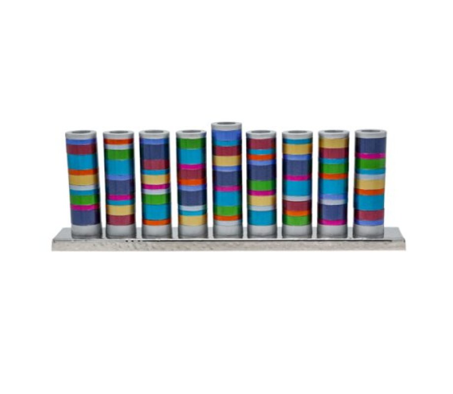 Yair Emanuel Hanukkah Menorah, Cylinders with Rings – Multicolored