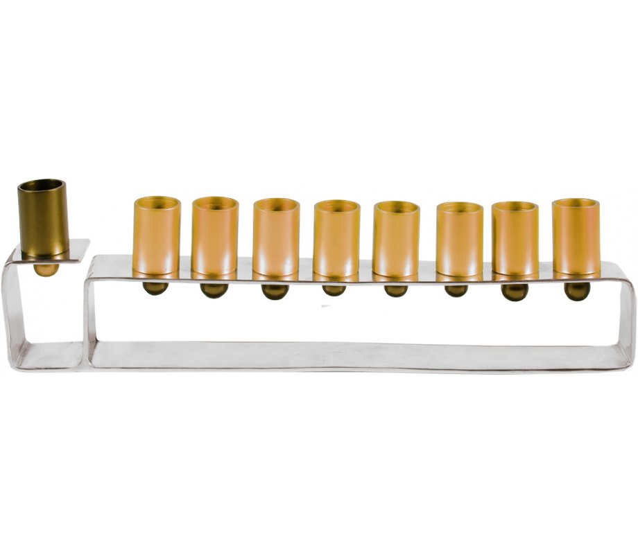 Yair Emanuel Hanukkah Menorah, Silver Frame with Cylindrical Cups - Gold