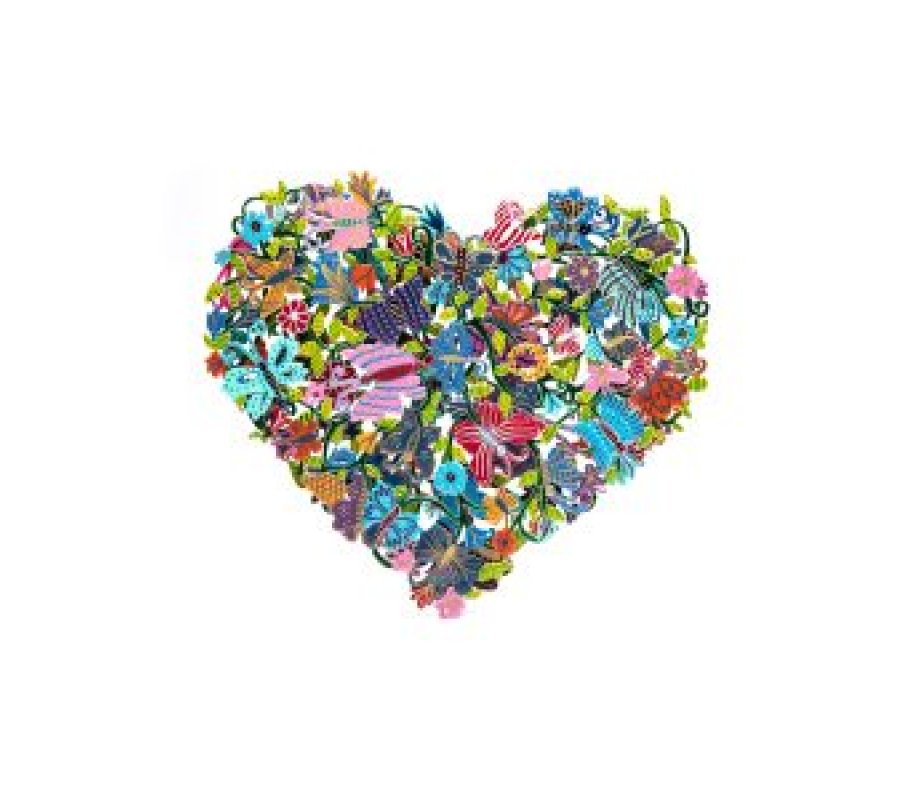 Yair Emanuel Heart Shape Wall Hanging - Double Layer Cutout Colorful Butterflies