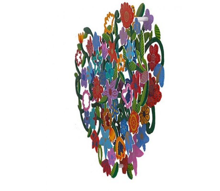 Yair Emanuel Heart Shape Wall Hanging - Double Layer Cutout Colorful Flowers