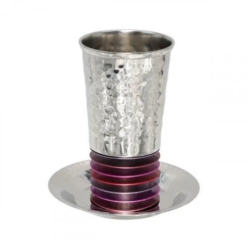 Yair Emanuel Kiddush Cup Set, Hammered with Stacked Discs  Maroon