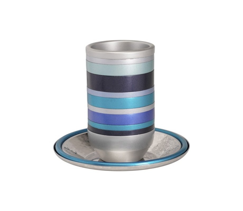 Yair Emanuel Kiddush Cup Set, Metal with Blue Stripes