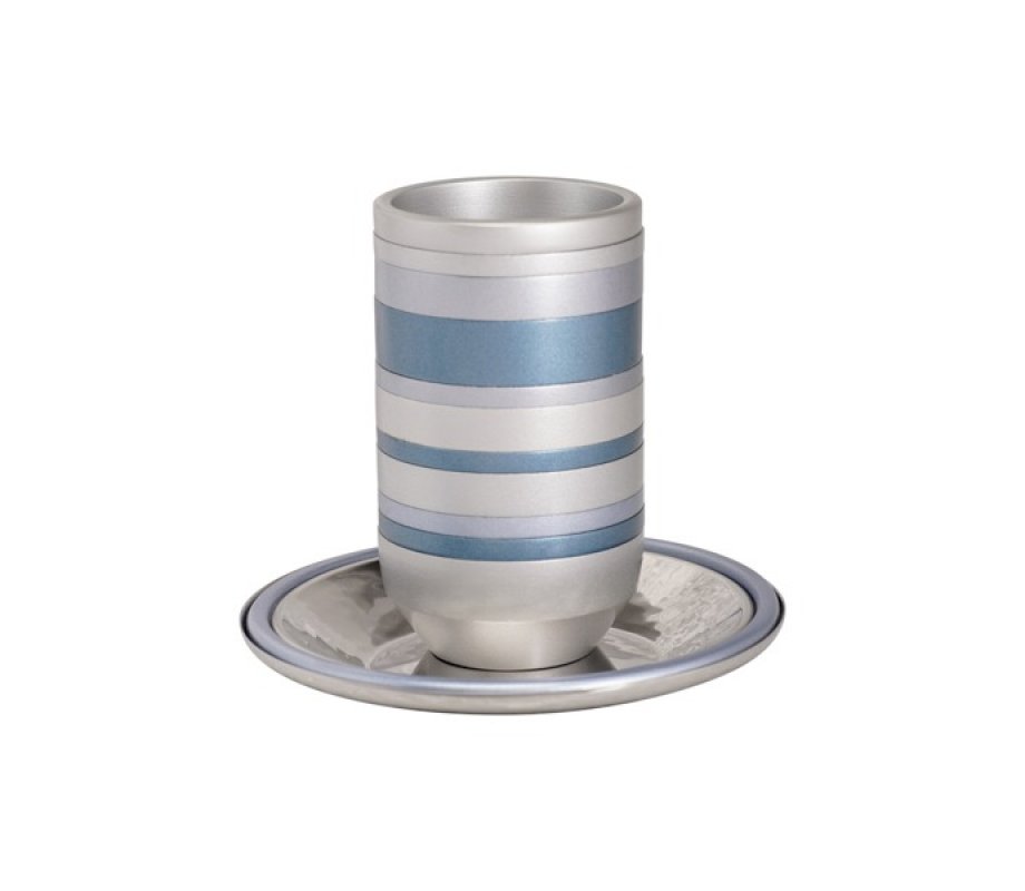 Yair Emanuel Kiddush Cup Set, Metal with Shades of Gray Stripes