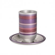 Yair Emanuel Kiddush Cup Set, Metal with Violet and Maroon Stripes