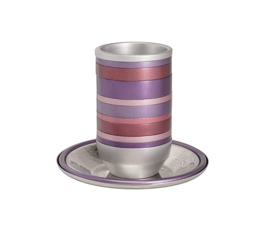 Yair Emanuel Kiddush Cup Set, Metal with Violet and Maroon Stripes