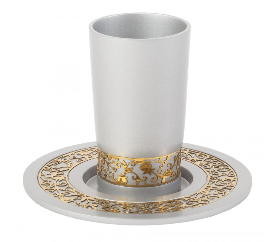 Yair Emanuel Tall Hammered Kiddush Cup with Pomegranate Branch 