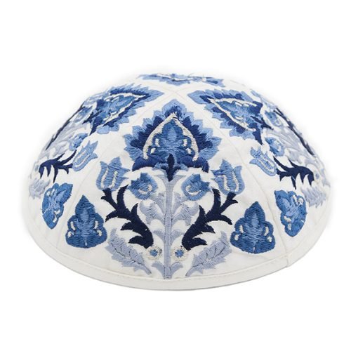 Yair Emanuel Kippah  Embroidered Blue Oriental Design