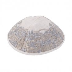 Yair Emanuel Kippah - Embroidered Jerusalem Vistas - Silver