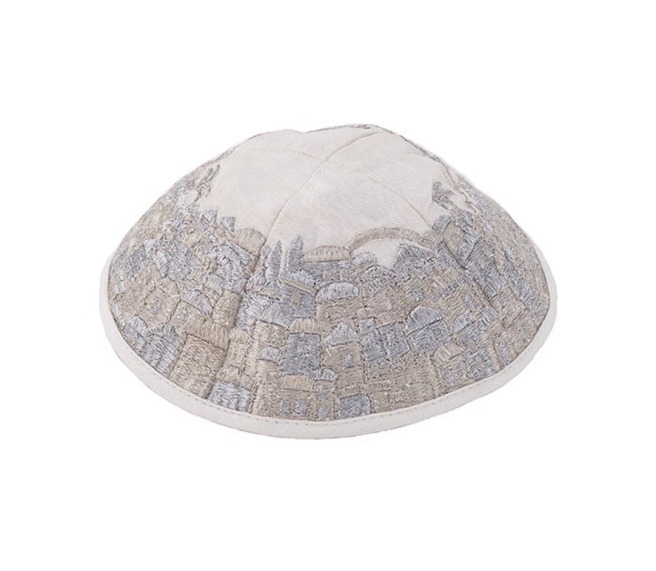 Yair Emanuel Kippah - Embroidered Jerusalem Vistas - Silver