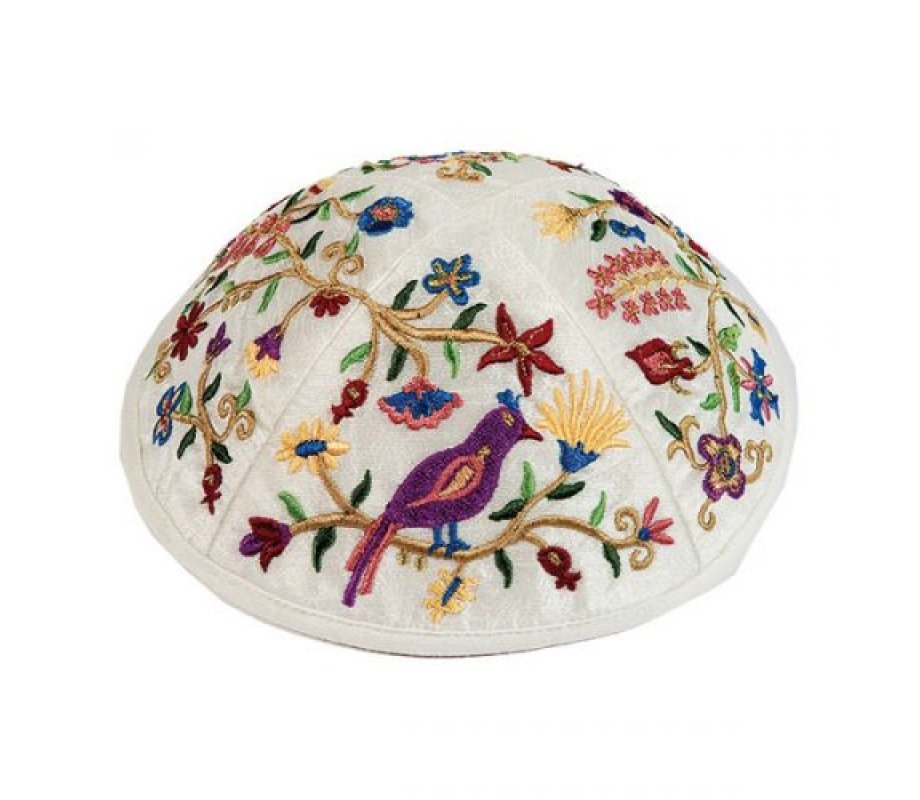 Yair Emanuel Kippah, Embroidered Birds and Flowers - Multicolor