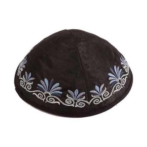 Yair Emanuel Kippah, Embroidered Date Palm Design - Black