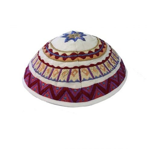 Yair Emanuel Kippah, Embroidered Geometric Designs - Multicolored