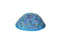 Yair Emanuel Kippah for Children  Embroidered Colored Alef Bet Letters on Blue