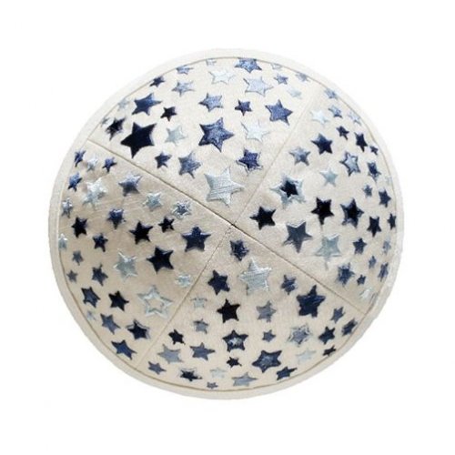 Yair Emanuel Kippah for Children  Embroidered Colorful Stars on White