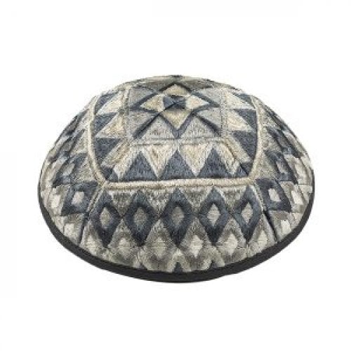 Yair Emanuel, Kippah with Silk Embroidered Geometrical Shapes  Silver