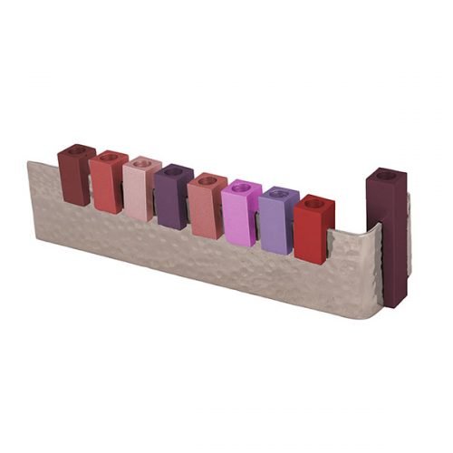 Yair Emanuel L-Shaped Chanukah Menorah, Cube Candle Holders - Shades of Red