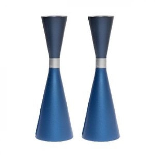 Yair Emanuel Large Cone Shaped Candlesticks with Band - Two Tone Blue
