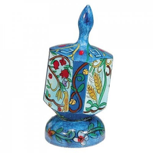 Yair Emanuel Large Hand Painted Wood Dreidel on Stand - Seven Species