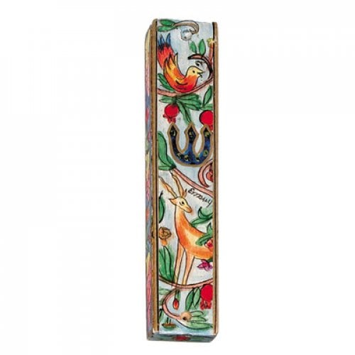 Yair Emanuel Large Hand Painted Wood Mezuzah Case - Forest Scene