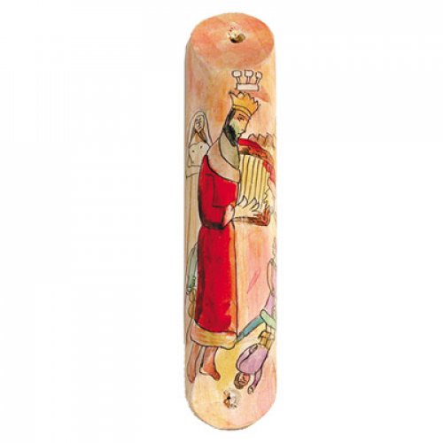 Yair Emanuel Large Hand Painted Wood Mezuzah Case - King David and his Harp