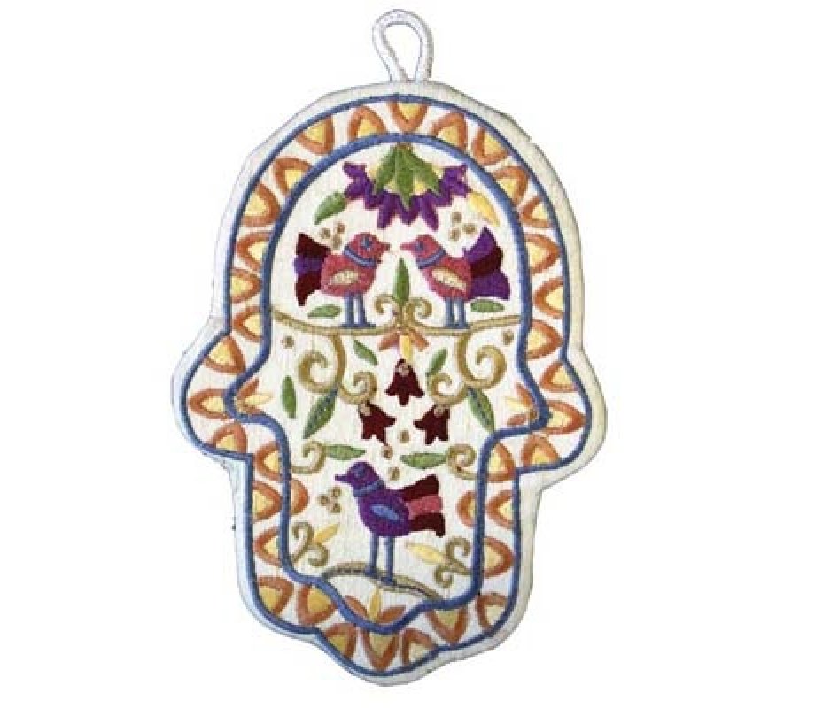 Yair Emanuel Large Hand-embroidered Wall Hamsa - Birds